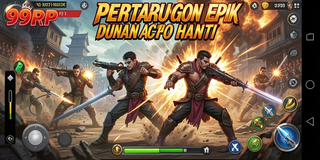 Screenshot utama menunjukkan pertempuran seru dalam gameplay Action yang intens.