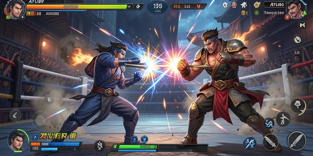 Tampilan gameplay AYU89 saat pertarungan seru dan mendebarkan.