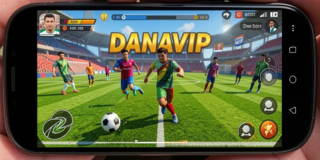 Screenshot utama DANAVIP menampilkan aksi permainan olahraga yang intens.