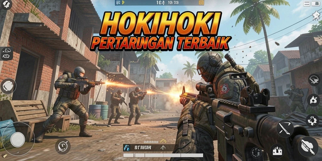 Tangkapan layar HOKIHOKI yang menunjukkan aksi tembak-menembak yang mendebarkan.