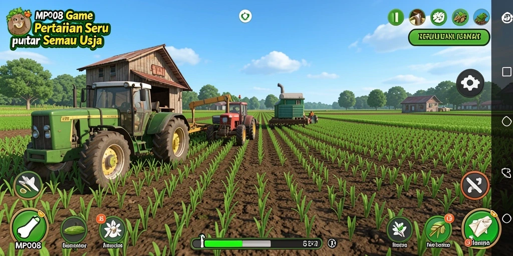 Gameplay MPO08 menampilkan aktivitas seru dalam bertani dan merawat tanaman.