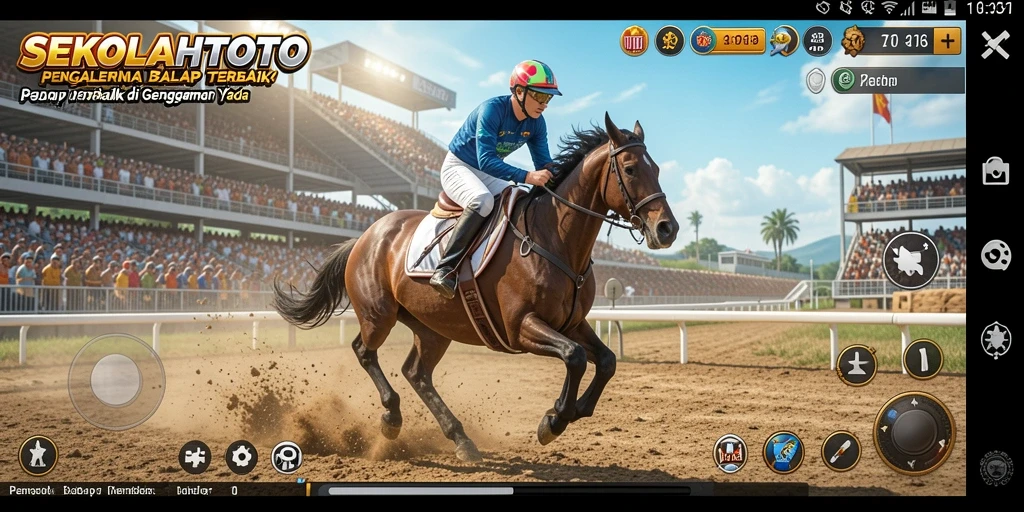 Tampilan gameplay menarik dari SEKOLAHTOTO dengan mobil balap yang melaju cepat.