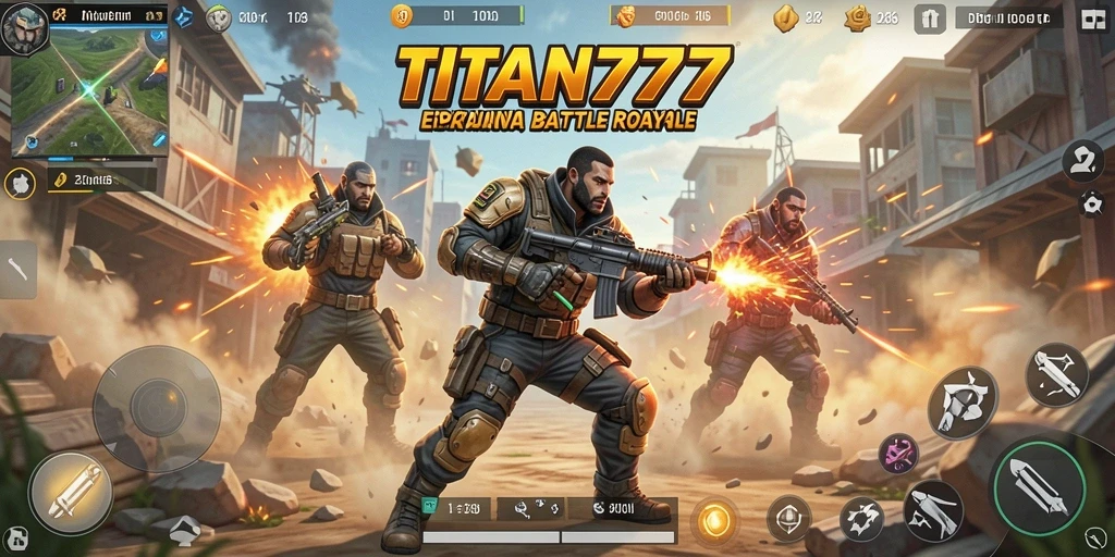 Tampilan gameplay menegangkan dalam TITAN777 dengan aksi bertempur yang seru.