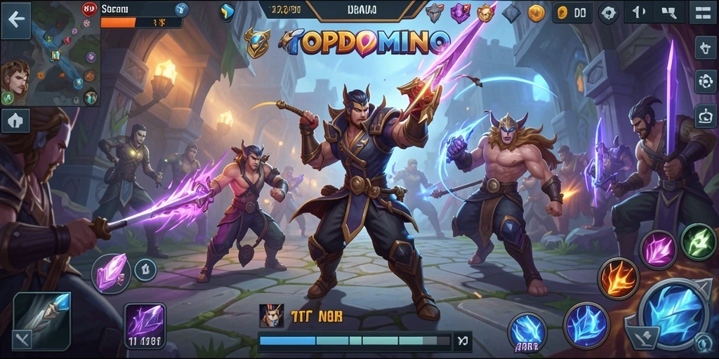 Screenshot menampilkan aksi seru dalam game MOBA TOPDOMINO.