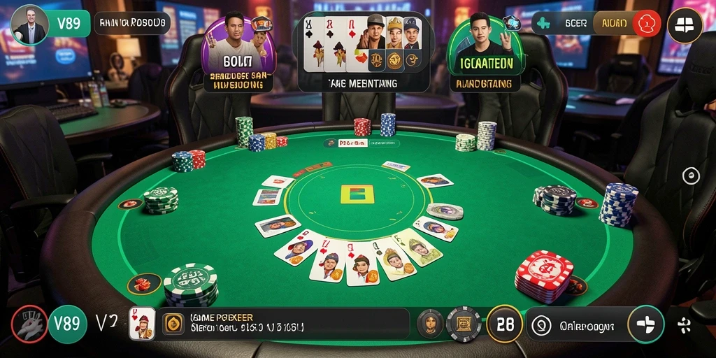 Tampilan gameplay seru dari game Poker V89 dengan interaksi antar pemain.